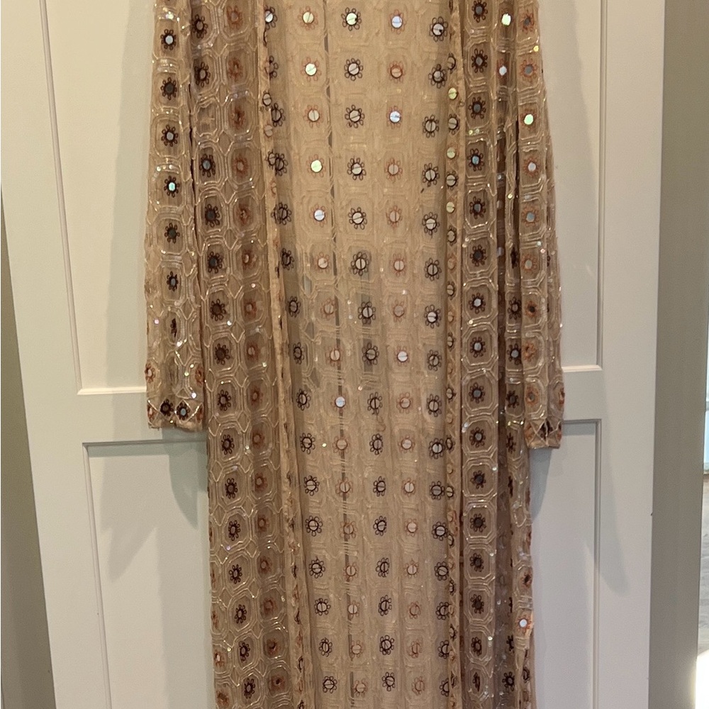 Elegant Beige Embellished Duster